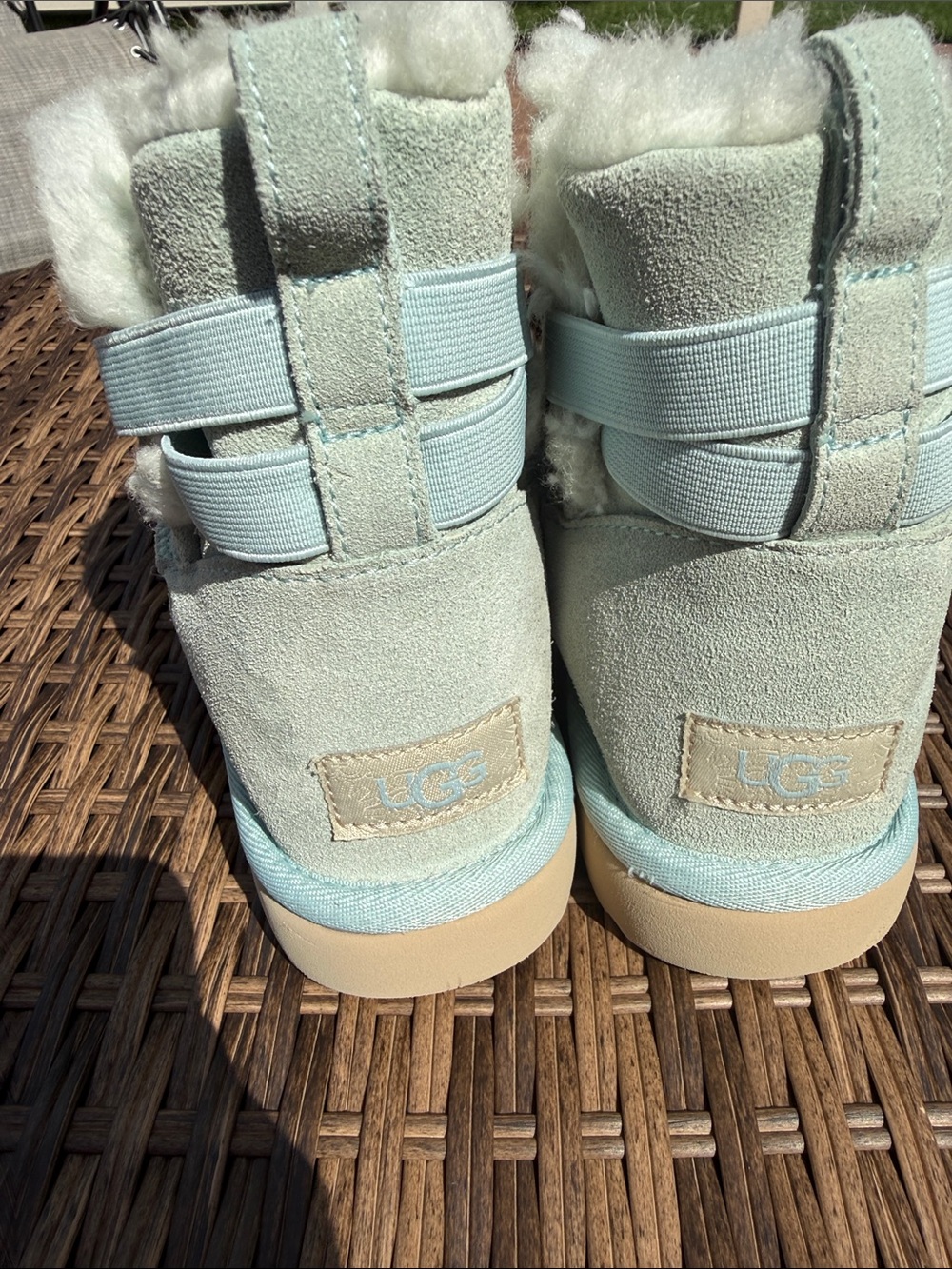 UGG Kids Pale Blue Suede Shearling Lined Boots- warm!